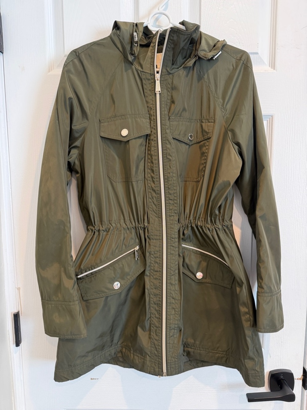 Michael Kors | Olive Green Hooded Anorak Jacket with Adjustable Waist - Picture 16 of 16